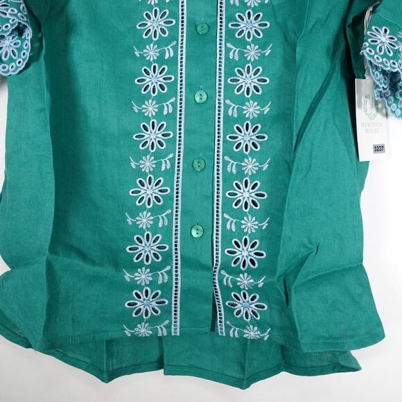 New Hyacinth House Women's XS Green Embroidered Ruffle Linen Montauk Lounge Top - Picture 4 of 10